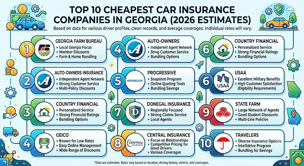Top 10 Cheapest Car Insurance Companies in Georgia for 2026